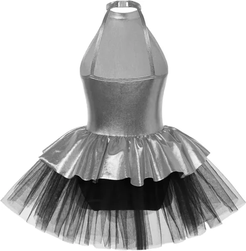 Miniatura 13 de CHICTRY Vestido tutú de ballet con lentejuelas brillantes para niñas y niñas, moderno disfraz de baile latino de jazz
