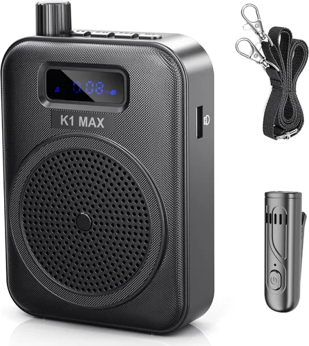 Amplificador de voz Micrófono inalámbrico con Lavalier Bluetooth, micrófono portátil y altavoz para profesores, mini amplificador recargable, ideal