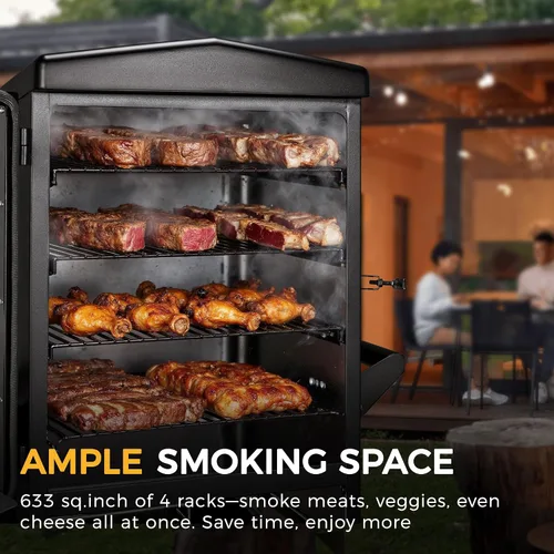 Miniatura 5 de Ahumador eléctrico con tapa, pantalla LED, sonda integrada para carne, ahumadores de barbacoa de gran capacidad, 4 estantes fuman más con 633 pies