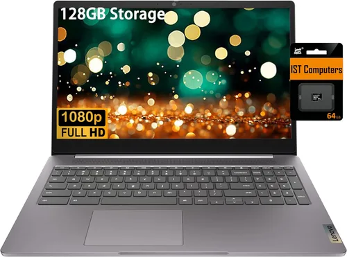 Lenovo Ideapad 3 Chromebook 15 (15.6 pulgadas FHD anti-alare, 4 GB de RAM, 128 GB de almacenamiento (64 GB eMMC + tarjeta SD IST de 64 GB), Intel