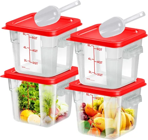 Miniatura 8 de 6 piezas recipientes de almacenamiento de alimentos de 2 cuartos con tapa, recipientes de almacenamiento comercial cuadrados transparentes con asa