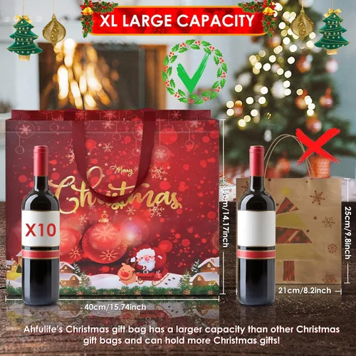 Miniatura 2 de AhfuLife 12 piezas bolsas de regalo de Navidad extra grandes, 15.7'' x 14.2'' x 5.9'', bolsas tipo tote de Navidad con asas, bolsa de compras B: 12