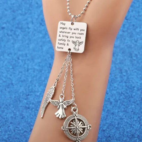 Miniatura 4 de WUSUANED Llavero de viajero de regalo con texto en inglés "May Angels Fly With You Wherever You Roam