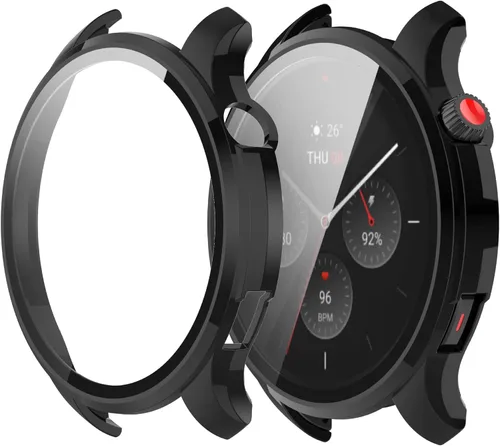Miniatura 9 de Funda protectora compatible con Amazfit GTR 4, protector de pantalla de vidrio templado de policarbonato duro, ultrafina, cubierta completa, a