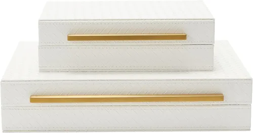 Kingflux - Juego de 2 cajas decorativas, cajas de almacenamiento para el hogar, organizador de joyas, caja organizadora de estantes, organizador de
