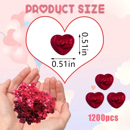 Miniatura 3 de 600 piezas de confeti para el día de San Valentín, confeti de corazones rojos con purpurina, decoración de San Valentín, confeti de papel