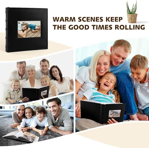 Miniatura 6 de Golden State Art, álbum de fotos de cuero sintético con capacidad para 200 fotos de 4 x 6 pulgadas con espacio para escribir notas, ideal para bodas