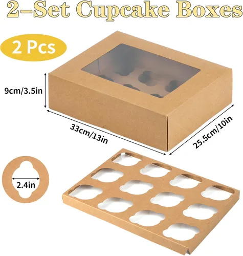 Miniatura 2 de Svalor Cajas para cupcakes, 12 unidades, paquete de 2 recipientes desechables para cupcakes, portador de cupcakes de grado alimenticio con ventana e