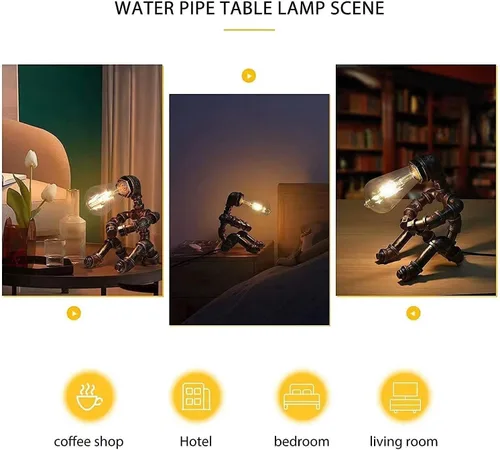 Miniatura 4 de Lámpara de mesa Steampunk, lámpara de mesa de robot industrial vintage, lámpara de mesa de tubería de agua, luz de escritorio estilo robot