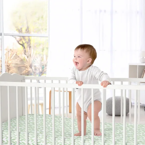 Miniatura 2 de Sweet Jojo Designs Sábana bajera ajustable para cuna para bebé o niño pequeño, diseño floral de hojas verdes y blancas, colección de girasoles