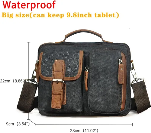 Miniatura 2 de Bolsa de mensajero de lona y cuero impermeable Bolso de hombro de cuero genuino con diseño de múltiples bolsillos regalos para hombres