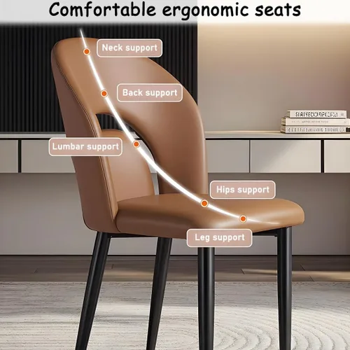 Miniatura 4 de YVYKFZD Leather Dining Chairs, Kitchen Chairs Set with Curved Back, Upholstered Dining Room Chair, Armless Comfy Side Chair, for Living Room