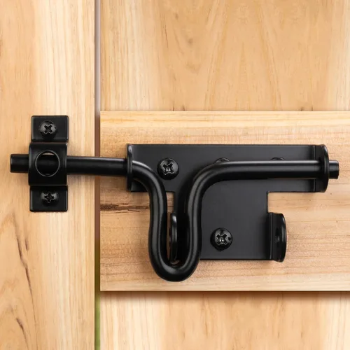 Pestillo de puerta de perno deslizante para valla de madera, perno deslizante negro resistente, herrajes de cierre de puerta con orificio de