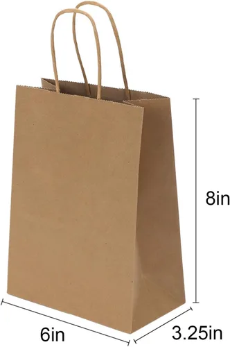 Miniatura 2 de Joybe Paquete de 50 bolsas pequeñas de papel marrón de 5.95 x 3.25 x 8 pulgadas con asas a granel, bolsas de regalo de papel kraft para fiestas