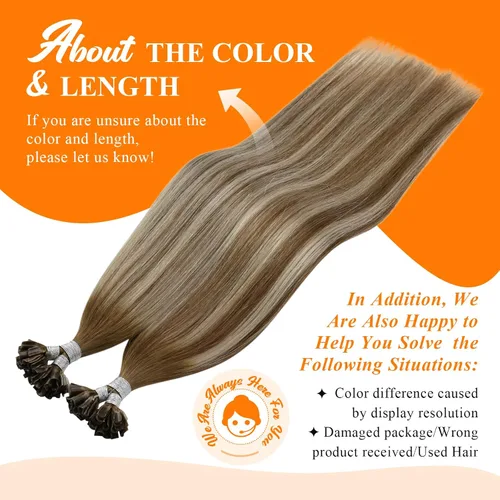 Miniatura 6 de Sunny Hair - Extensiones de cabello humano U-tip, balayage, extensiones de cabello humano castaño con rubio degradado, K-tip, extensiones de cabello