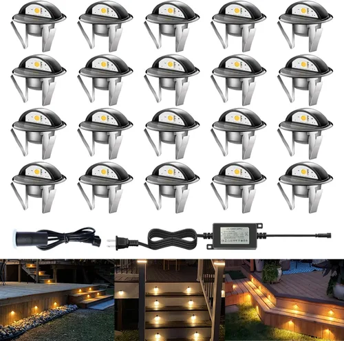 Miniatura 12 de Kit de luces LED para exteriores, Φ1.38 pulgadas, blanco cálido, paquete de 10 unidades, bronce, bajo voltaje, 12 V CC, IP65, impermeable