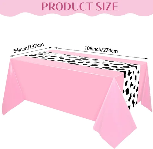 Miniatura 3 de Oudain Mantel de vaquero rosa de 54 x 108 pulgadas, 6 piezas de 9.84 pies, patrón de vaca, banderines de plástico con temática de vaca, mantel