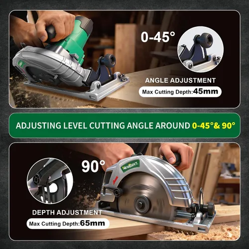 Miniatura 3 de Sierra circular eléctrica de 1450 W, hoja de 1 × 7-1/4 pulgadas, 4500 RPM, ángulo biselado ajustable de 45°/90°, base de aluminio ligera de 9.0 lbs