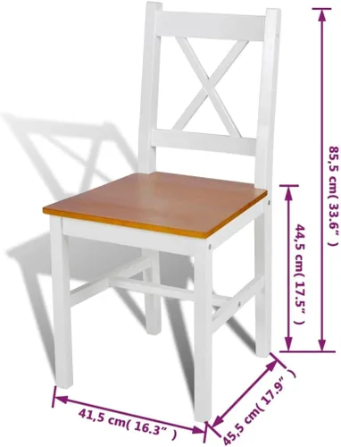 Miniatura 2 de Dining Chairs Set of 4 Solid Pine Wood White and Beige Farmhouse Style Ergonomic Design for Dining Room Kitchen and Comedor White and Natural