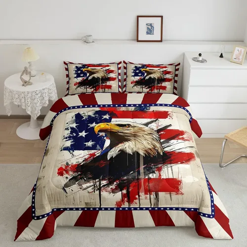 Miniatura 22 de Feelyou Juego de edredón de camuflaje del ejército con bandera estadounidense, decoración militar, camuflaje verde selva, bandera de Estados Unidos