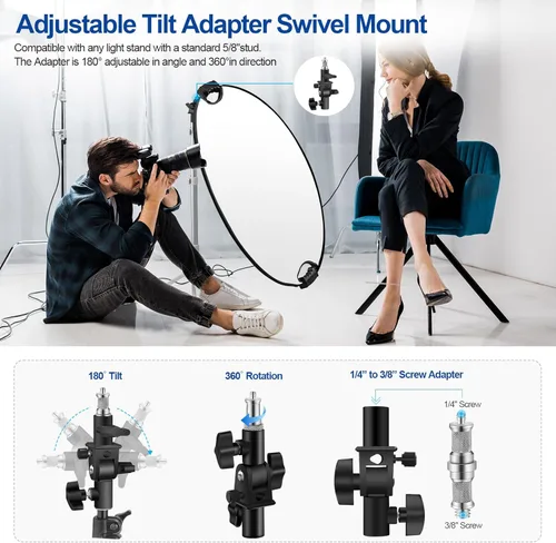 Miniatura 4 de WELLMAKING Reflector de fotografía de 32 pulgadas (31.5 in) plegable 5 en 1 con adaptador de inclinación, soporte portátil blanco y bolsa