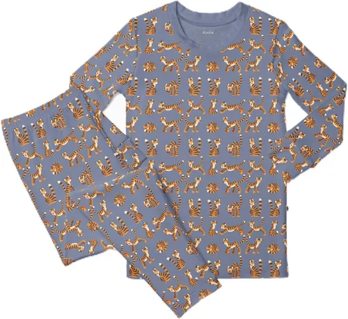 Miniatura 85 de KicKee Pants Conjunto de pijama de manga larga con estampado de piezas