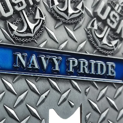 Miniatura 5 de Moneda de desafío militar de la USN Navy Thin Blue Line Lives Vive Regalo de veterano
