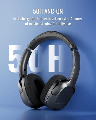 Miniatura 4 de Auriculares híbridos con cancelación activa de ruido, Bluetooth inalámbrico sobre la oreja, tiempo de reproducción ANC de 50 horas, giratorio