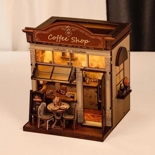 Miniatura 6 de Kit de rincón de libros, kit de casa en miniatura para adultos, adolescentes y niños, rompecabezas de madera 3D con luz LED, kit de manualidades