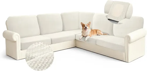 Miniatura 10 de Arfntevss - Fundas para sofá modular en forma de L de 5 asientos, fundas elásticas ajustadas para cojín de sofá de esquina para perros, protector