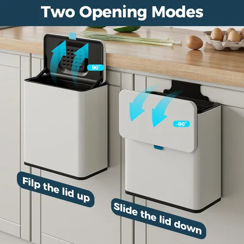 Miniatura 3 de Basurero colgante de acero inoxidable con tapa y cubo interior, contenedor de compost de cocina de 2 galones para encimera, debajo del fregadero