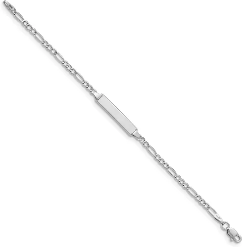 Miniatura 3 de Pulsera Figaro ID pulida semisólida de 14k WG, Oro blanco de 14 k, no disponible