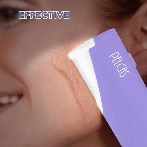 Miniatura 2 de PELCAS Herramienta eléctrica de dermaplaning para la cara de las mujeres con luz LED 3 velocidades Mini Dermaplaning Razor con 6 cuchillas, 2 en 1