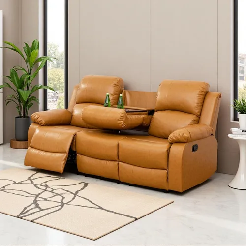 Miniatura 46 de Conjunto de sofá para sala de Estar, sillón reclinable de cuero transpirable, sofá de 3 plazas para cine en casa con portavasos para apartamento