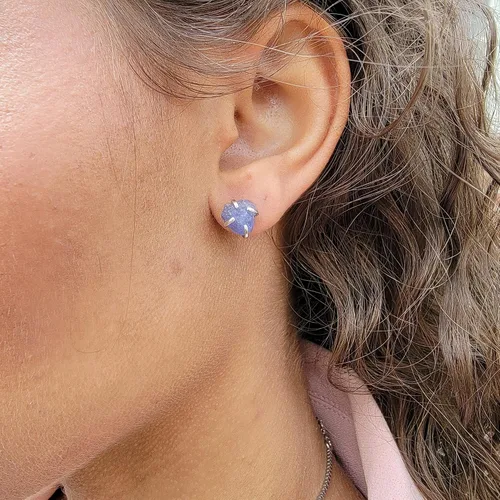Miniatura 166 de Natural raw gemstone stud earrings with white gold over 925 sterling silver, 6 to 7mm rough genuine quality birthstone gift for her, Uniquelan