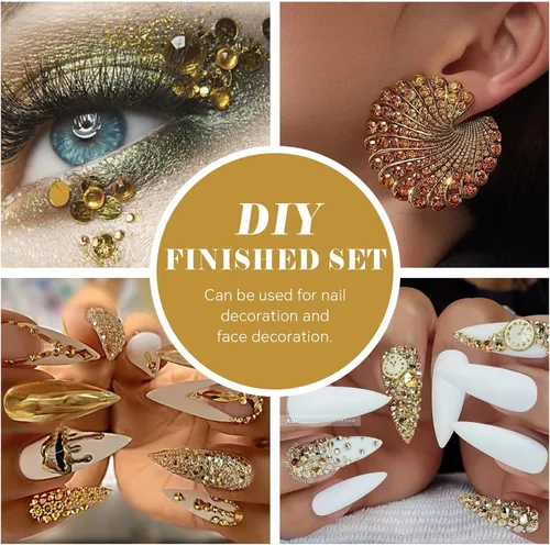Miniatura 6 de Kit de perlas y diamantes de imitación con parte trasera plana de oro negro, 3929 unidades, diamantes de imitación de resina de tamaño mixto