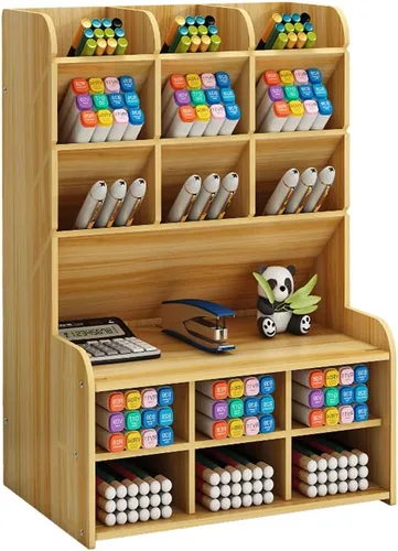 Miniatura 11 de Hggzeg Organizador de Escritorio de Madera, Portaplumas DIY de Gran Capacidad Caja de Almacenamiento Estante de Almacenamiento de Artículos