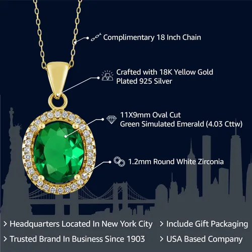 Miniatura 28 de Gem Stone King Collar con colgante de plata chapada en oro amarillo de 18 quilates de 0.433 x 0.354 in con piedra natal ovalada para mujer