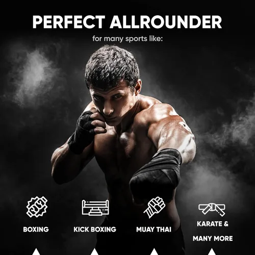 Miniatura 5 de FIGHTR® Vendas de boxeo de 160 pulgadas semielásticas con lazo para el pulgar para boxeo, artes marciales, artes marciales y marciales Negro