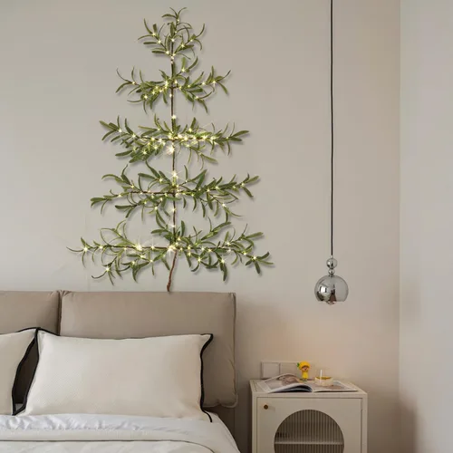 Miniatura 6 de Fudios Árbol de Navidad de pared de olivo con luces, 140 LED, 3.5 pies, guirnalda de ramas verdes preiluminadas con temporizador para ventana