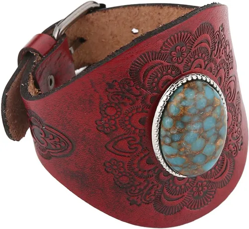 Miniatura 7 de HZMAN Pulsera de cuero turquesa vintage, ajustable, punk, girasol, para hombres y mujeres