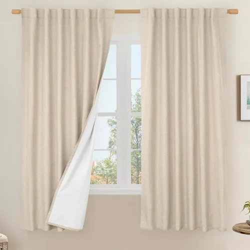 Miniatura 72 de LAMIT Cortinas de lino natural 100 % opacas para ventana, para dormitorio, 45 pulgadas, cortinas térmicas con textura de lino estilo granja