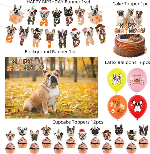 Miniatura 2 de Decoraciones de fiesta de bulldog francés, recuerdos de fiesta, incluye fondo de 3.2 x 4.9 pies, lindo cartel temático de bulldog inglés francés