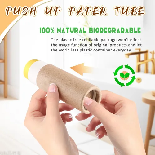 Miniatura 5 de 10 tubos desodorantes de cartón de 2 onzas, soporte de tubo de papel kraft vacío estilo push-up, contenedor sólido redondo biodegradable de cartón