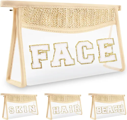 Miniatura 22 de Bolsa de maquillaje transparente bohemia con cremallera para cosméticos, bolsa de aseo transparente, bolsa de aseo de viaje, pequeña bolsa de letras