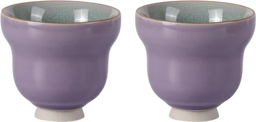 Juego de 2 tazas de té pequeñas de porcelana de 4.2 onzas, juego de tazas de té japonesas moradas, tazas de té de cerámica para el hogar, fiesta,
