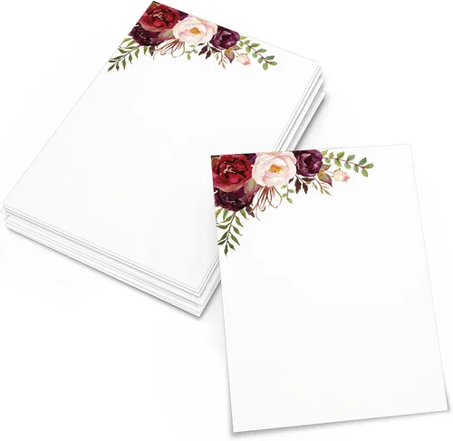 321Done Tarjetas florales rojas en blanco, juego de 50 tarjetas de notas de 4 x 6 pulgadas con diseño floral, tarjetas florales lisas, cartulina