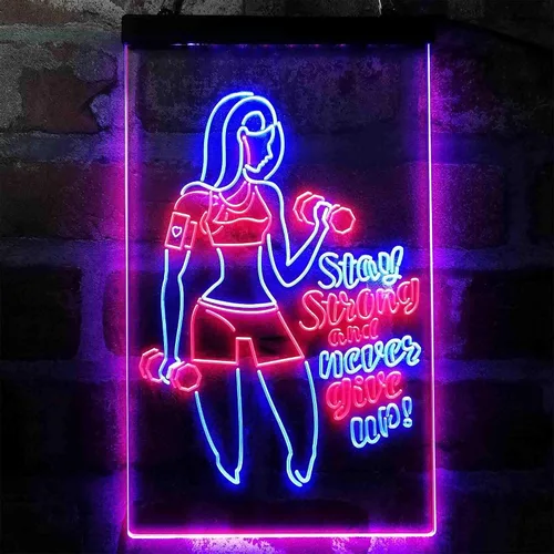 Miniatura 2 de ADVPRO Fitness Club Gym Stay Strong Never Give Up Dual Color LED Neon Sign azul & rojo 8 x 12 pulgadas st6s23-i4043-br