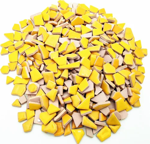 Miniatura 4 de Azulejos de mosaico de cerámica irregulares de 1.1 libras, piezas de mosaico, piedras para hacer mosaicos, manualidades, pasatiempos, artes, Amarillo