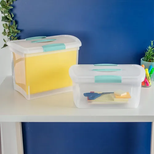 Miniatura 6 de Sterilite Papelera apilable grande de almacenamiento ShowOffs, organizador con cierre con asa, caja de plástico para organización de archivos